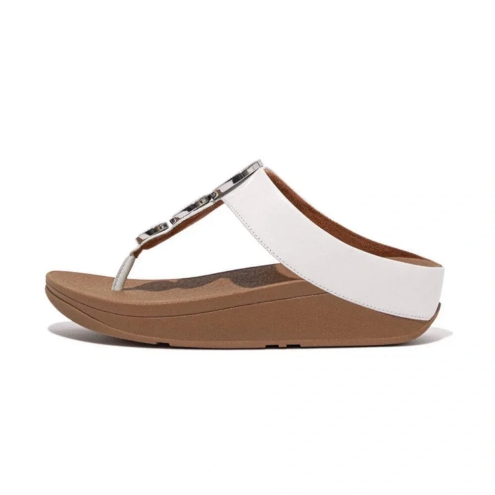 FitFlop Women's Halo Metallic Trim Toe Post Sandals Cream Size 7 Platform - Picture 2 of 7